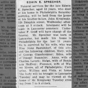Obituary for EDWIN E. SPRECHER