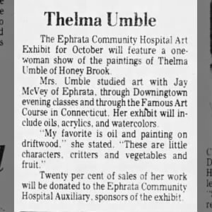 Article about Thelma Umble Art