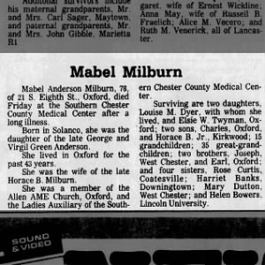 Obituary for Mabel Anderson Milburn